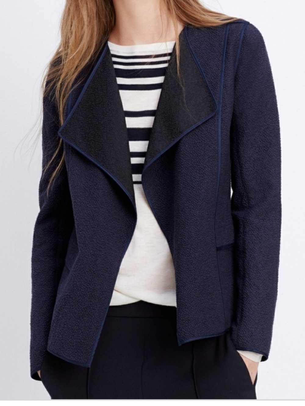 Vince Navy Bouclé Draped Open Front Blazer Jacket XL